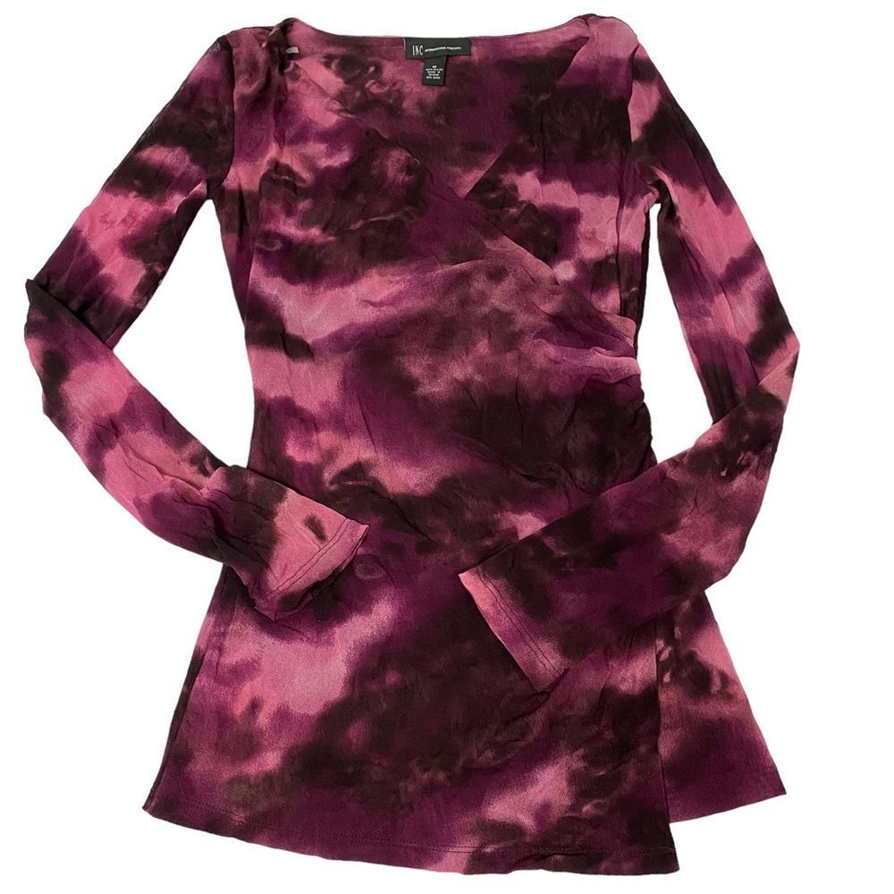 Vintage INC International Concepts Y2K Women M Purple Pink Ikat Mesh Long Sleeve